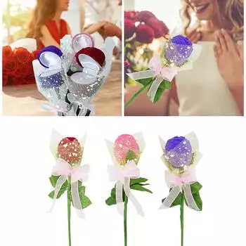 Стильная церемония кольца коробка для колец витрина коробка в форме цветка розы презентационная коробка для ювелирных изделий флокированный материал для хранения фиолетовый