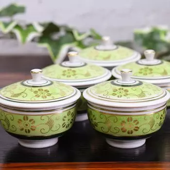 Стильная чашка Kutani с набором из белого зерна желтого цвета для роскошной японской столовой посуды чашка, посуда, крышка, чашка, 5, железо, зеленый, гости,