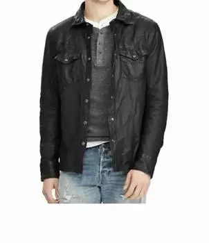 Стильная черная мужская рубашка из натуральной мягкой кожи ягненка, ручная работа, байкер, мотоцикл XS чёрный