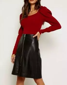 Стильная черная официальная женская юбка ручной работы из натуральной мягкой кожи ягненка для вечеринок XS чёрный