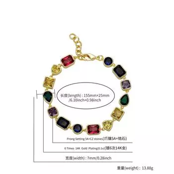 Стильная цветная квадратная цепочка из сахара 10 мм, полная сверкающего циркония, браслет в стиле хип-хоп 7 inches