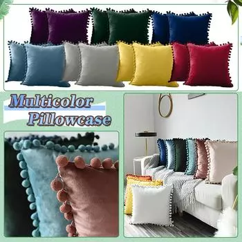 Стильная домашняя тканевая модель комнаты, диванная шариковая наволочка, меховая бархатная диванная подушка, прямоугольная наволочка с помпоном, бархатная наволочка в богемном стиле One Size