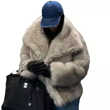 Стильная европейская и американская шуба из искусственного меха с большими лацканами, короткая длина, пушистый плюшевый материал для женской моды. S чёрный