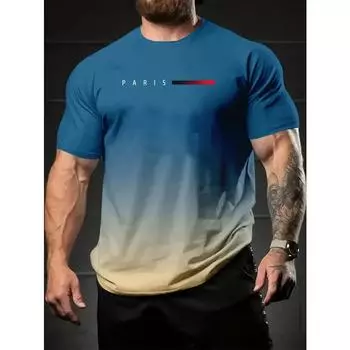 Стильная футболка с графическим принтом Paris в градиентных тонах - яркая футболка с коротким рукавом и круглым вырезом для мужчин - идеальная летняя одежда для активного отдыха с комфортом S