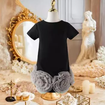 Стильная футболка с сетчатыми вставками для девочек - Новая модная милая детская футболка с коротким рукавом 100 чёрный