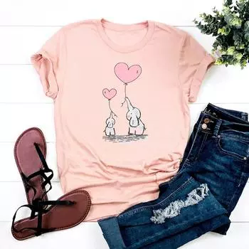 Стильная футболка со слоном, модная модная футболка 90-х годов, милая трендовая футболка, одежда, повседневная женская футболка с коротким рукавом и принтом, женская женская футболка с графикой S