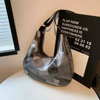 Стильная и красивая, простая и в иностранном стиле сумка на одно плечо большой вместимости для женщин, летняя новая повседневная сумка-тоут для женщин 2024 года чёрный