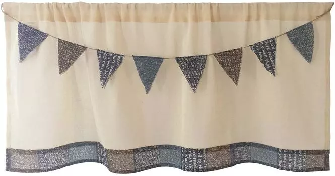 Стильная и милая скандинавская занавеска для кафе от Sunnyday 100 см шириной x 45 см 1 включает гирлянду из флажков Ткань, темно-синий, длинная, панель, синий