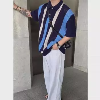 Стильная и модная мужская летняя рубашка-поло 2023 года — литературная, универсальная и простая с коротким рукавом Medium