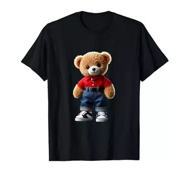 Стильная и очаровательная футболка Hugly Teddy Bear Denim Jeans Shape Mania чёрный