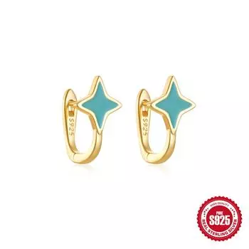 Стильная и простая четырехконечная звезда из стерлингового серебра S925 пробы с капающей масляной эмалью, базовая модель с серьгами, серьги 925 silver золотой