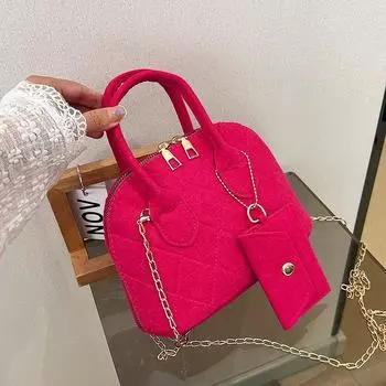 Стильная и простая фетровая сумка-ракушка женская 2024 новая сумка-мессенджер повседневная трендовая сумка-цепочка в иностранном стиле розы красного