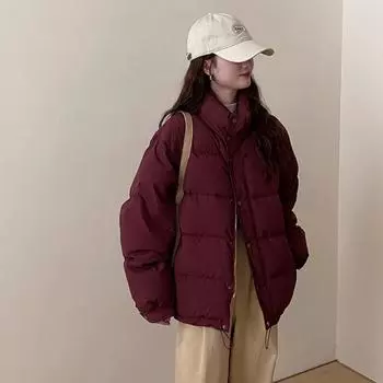 Стильная и простая однотонная куртка-пуховик 2024 года, зимняя новая утепленная женская куртка-хлеб S