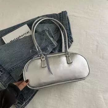 Стильная и простая однотонная сумка с лентой, весенняя универсальная сумка через плечо серебряный