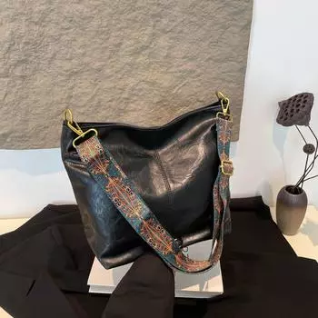 Стильная и простая повседневная сумка-ведро для поездок на работу, большая вместимость, трендовая плетеная сумка на плечо, женская сумка коричневый