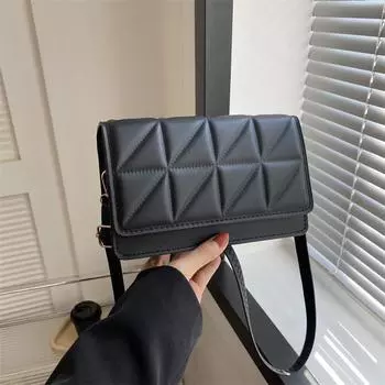Стильная и простая сумка через плечо с ромбом для женщин 2024 года, новая повседневная сумка с косым ремешком, маленькая квадратная сумка в иностранном стиле чёрный