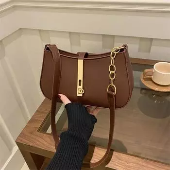 Стильная и простая сумка через плечо, универсальная сумка для поездок на работу, женская сумка из искусственной кожи с текстурой в иностранном стиле, однотонная сумка на цепочке подмышкой хаки