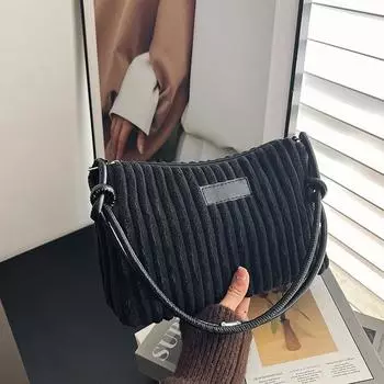 Стильная и простая сумка-тоут 2024 года, новая зимняя вместительная бархатная сумка, однотонная студенческая сумка-мессенджер через плечо