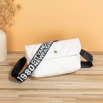 Стильная и простая женская сумка кроссбоди из широкой стропы Классическая ромбовидная вышивка, сумка для мобильного телефона Портативная, легкая и контрастного цвета Маленькая квадратная белый