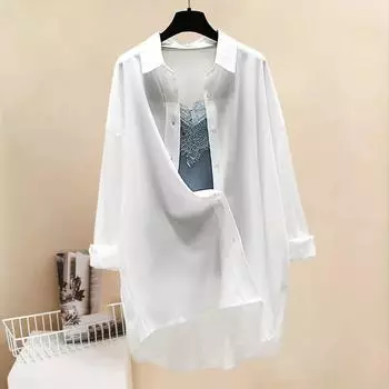 Стильная и свободная шифоновая блузка для женщин, новое поступление весны и лета, с спущенным до плеч дизайном и мягкой текстурой M белый