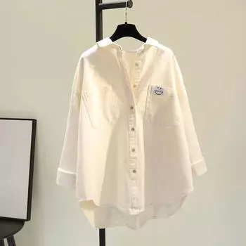 Стильная и удобная хлопковая весенняя рубашка для женщин, корейский модный тренд S бежевый