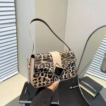 Стильная и высококачественная сумка-мессенджер через плечо с нишевым дизайном, сумка через подмышку с леопардовым принтом в иностранном стиле, маленькая квадратная сумка. коричневый