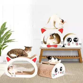 Стильная когтеточка 2-в-1 в виде кошачьей головы, комплект подушек для шезлонга, универсальная игрушка-когтеточка из натурального сизаля с роликовыми направляющими, игрушки в форме кошки, когтеточка в форме кошки Style A белый