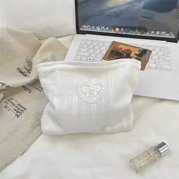 Стильная косметичка с бантом, большая вместимость, сумка для макияжа, дорожная сумка-клатч, менструальная сумка, сумка для хранения мелочей белый