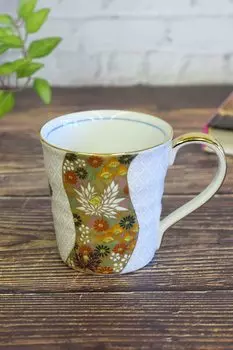 Стильная кружка Kutani ware с позолотой 60-летие пожилой возраст Kishou подарок на день рождения перегородчатая эмаль цветы, празднование, празднование, праздник, подарок, золотой