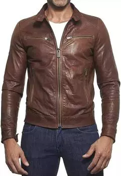 Стильная куртка элегантная мужская из натуральной кожи ягненка новая коричневая ручная работа S коричневый