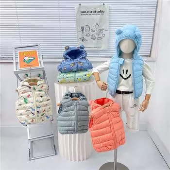 Стильная куртка для младенцев: Жилет из хлопкового пуха для девочек на осень и зиму, легкий повседневный жилет для мальчиков. 140 cm