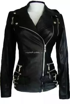 Стильная куртка из мягкой новой кожи ягненка ручной работы, женская, черная, настоящая, байкерская S чёрный