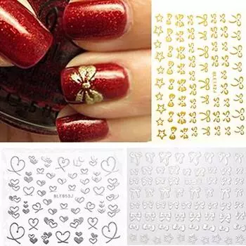 Стильная маникюрная наклейка с красочным бантом, многофункциональная Gold Heart