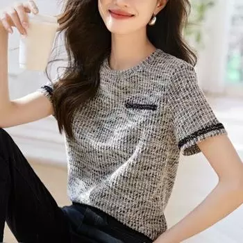 Стильная модная футболка с пружинной тесьмой, универсальная основа, короткий рукав, топ, облегающий крой S