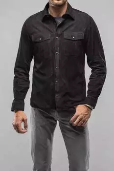 Стильная мужская черная повседневная рубашка ручной работы из натуральной кожи ягненка с мягкой замшей XS чёрный