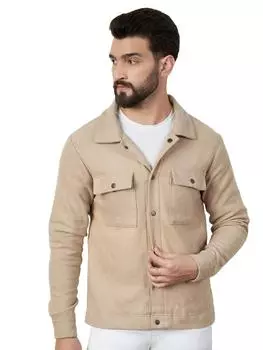 Стильная мужская хлопковая бежевая куртка | 100% чесаный хлопок | Длинные рукава | 300 г/м S бежевый