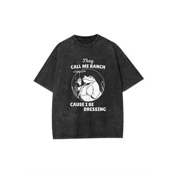 Стильная мужская хлопковая футболка с коротким рукавом и принтом лягушки и соуса ранч - Удобная и дышащая S