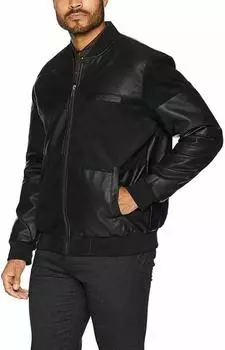 Стильная мужская куртка-бомбер из натуральной кожи и замши черного цвета в байкерском стиле ручной работы XS чёрный