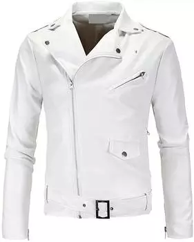 Стильная мужская куртка из натуральной овчины, белая кожа, ручная работа, классная, байкерская, мягкая S белый