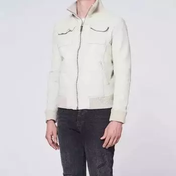 Стильная мужская куртка из натуральной кожи ягненка белого цвета ручной работы для байкера и мотоциклиста S белый
