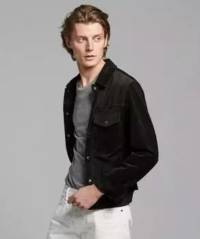 Стильная мужская повседневная модная черная рубашка из мягкой замши ручной работы из натуральной кожи XS чёрный