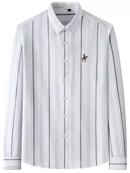 Стильная мужская повседневная рубашка с вышивкой в полоску и длинными рукавами на пуговицах, мужская одежда на весну и осень, мужские топы 39