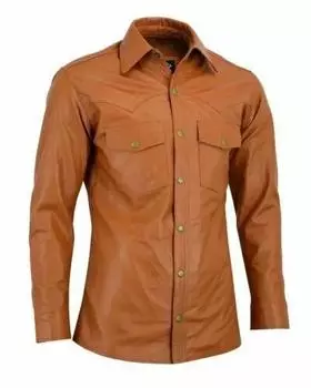 Стильная мужская рубашка цвета загара из натуральной кожи ягненка, ручная работа, новая, байкерская, мотоциклетная XS дубильная кора
