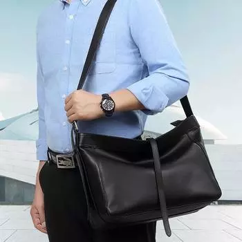 Стильная мужская сумка через плечо, повседневная, трендовая, легкая, мужская, с верхним слоем из коровьей кожи, трендовая мужская сумка, сумка через плечо из натуральной кожи чёрный