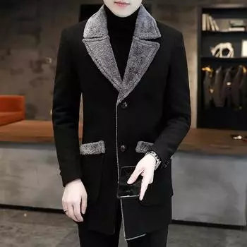 Стильная мужская верхняя одежда, однобортная, моющаяся, толстая, с отложным воротником, шерстяная куртка, супермягкий мужской тренчкот для работы XS серый