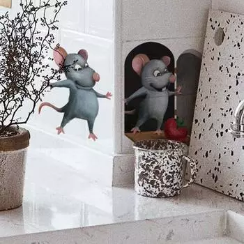 Стильная наклейка на стену, широкое применение, декоративная самоклеящаяся 3D мультяшная мышь, бонсай, ПВХ, наклейка на стену для прихожей серый