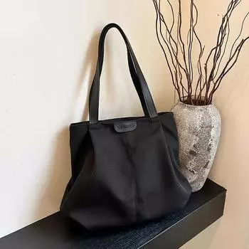 Стильная нейлоновая сумка через плечо на молнии, большая вместимость, многофункциональная повседневная сумка-тоут, простая женская сумка чёрный