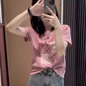 Стильная облегающая футболка из чистого хлопка с круглым вырезом, длинными рукавами и новым летним принтом