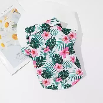 Стильная одежда для домашних животных с принтом листьев, устойчивая к выцветанию, летняя рубашка для маленьких собак с принтом клена для дома L светло-синий