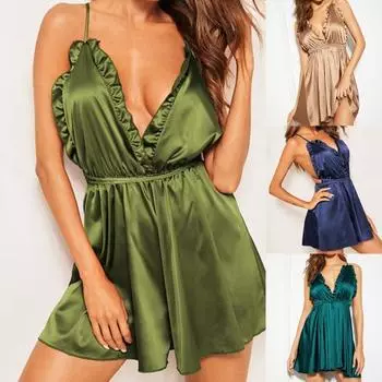 Стильная одежда для сна, удобная ночная рубашка без рукавов L хаки